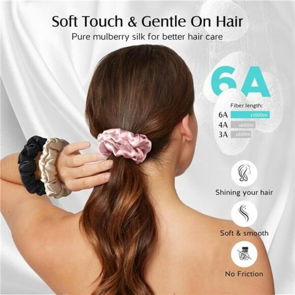 Mulberry Silk Hair Scrunchies Soft No Damage Ponytail Holders Set of 3 - Picture 3 of 7